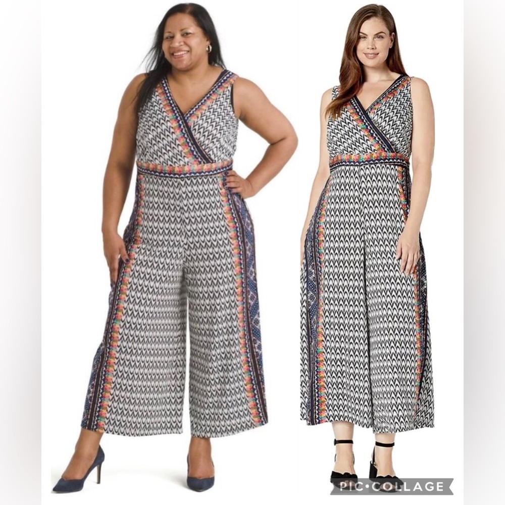 Anthropologie Patterned Jumpsuit - Black, White, Orange